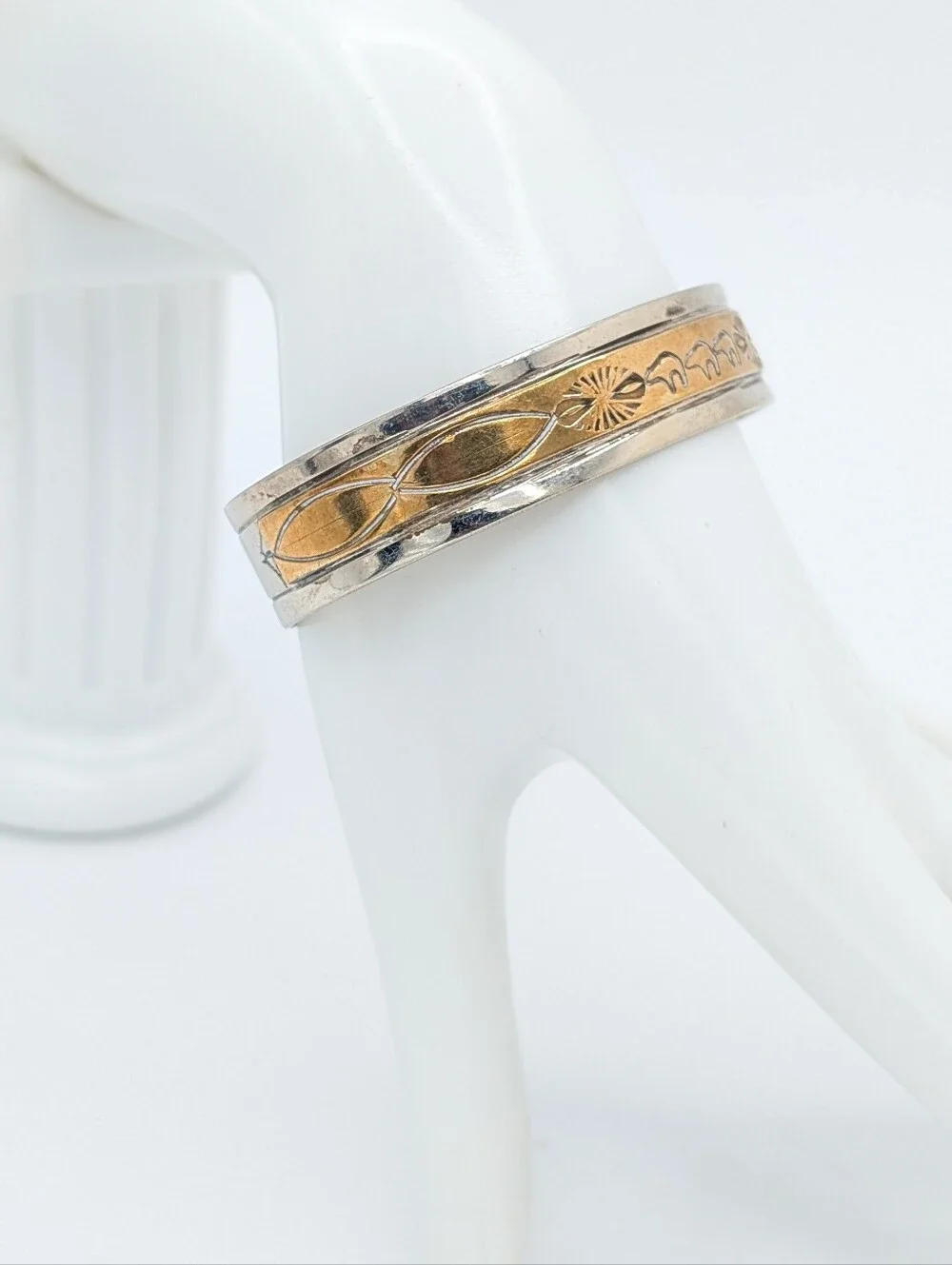 Sterling and 14k Native American Cuff Bracelet